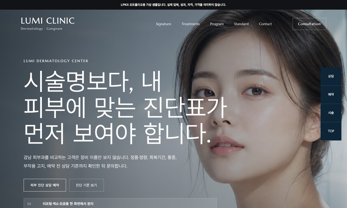 피부과 진단 상담 샘플 페이지 화면 캡처